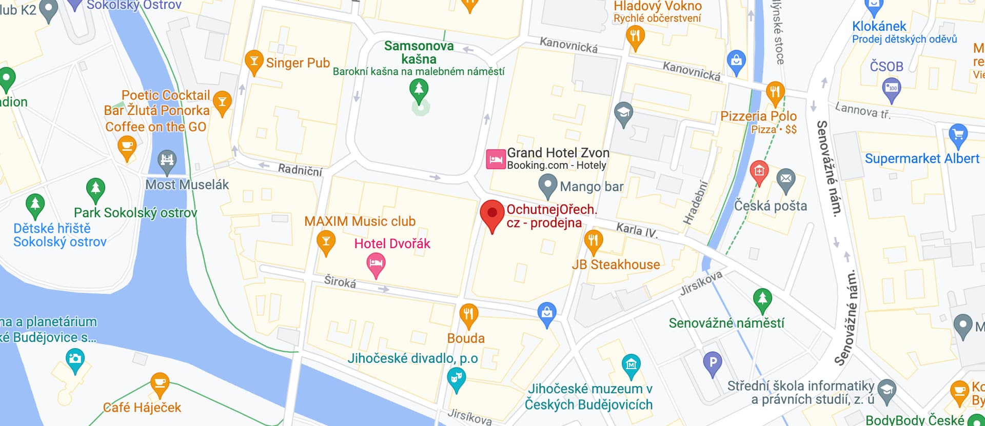 Odkaz na mapu s lokací prodejny v Českých Budějovicích